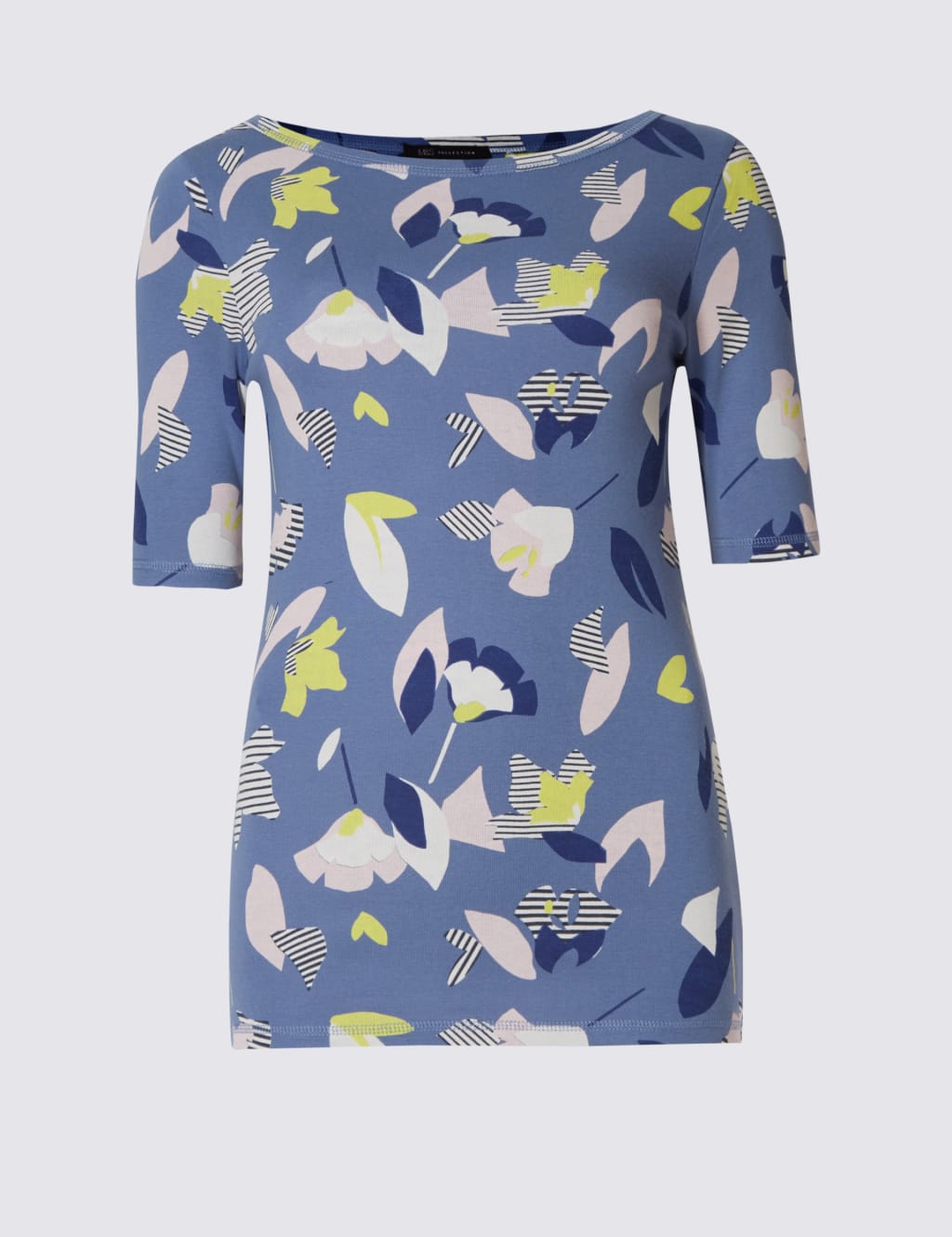 Pure Cotton Floral Print Slash Neck T-Shirt 2 of 4