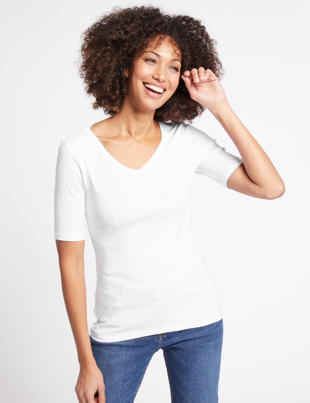 Pure Cotton V-Neck Half Sleeve T-Shirt 1 of 4