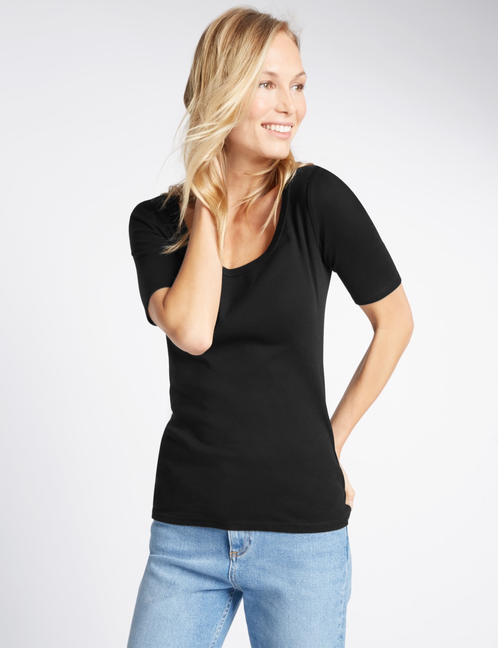 Pure Cotton Scoop Neck Half Sleeve T-Shirt 1 of 4
