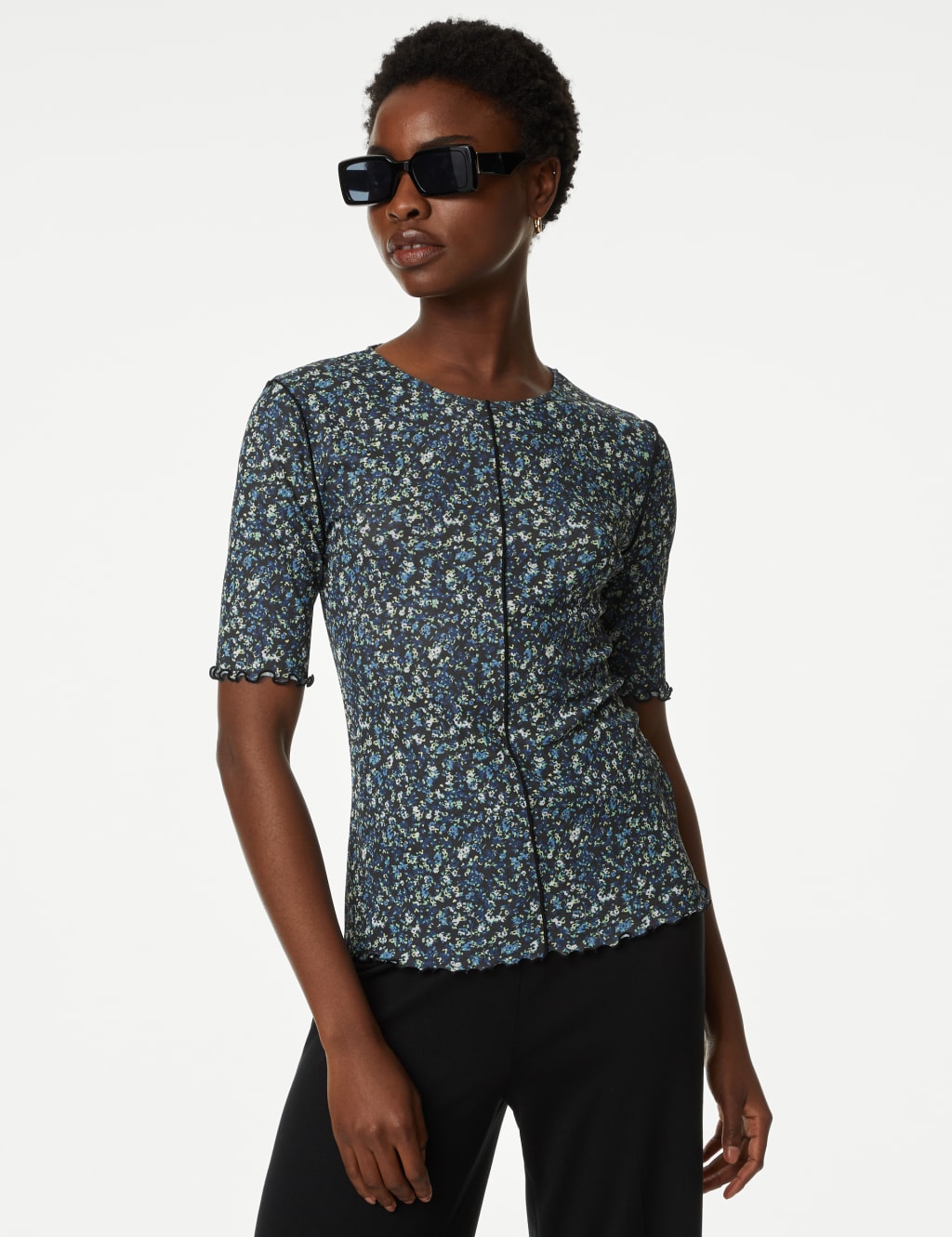 Printed Mesh Half Sleeve Top M S Collection M S
