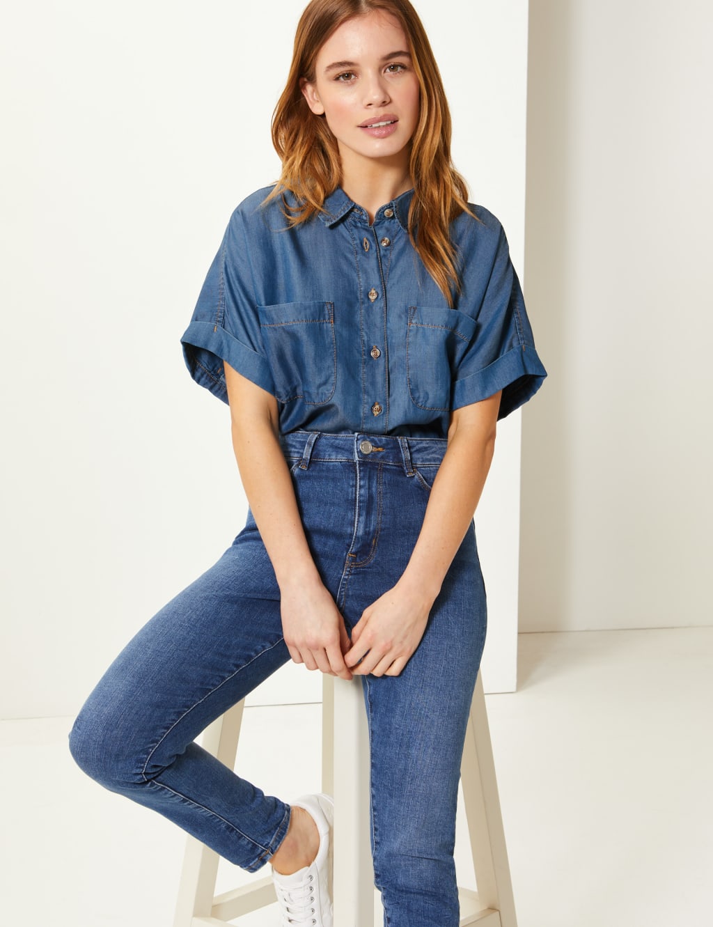 PETITE Button Detailed Patch Pocket Shirt 1 of 4