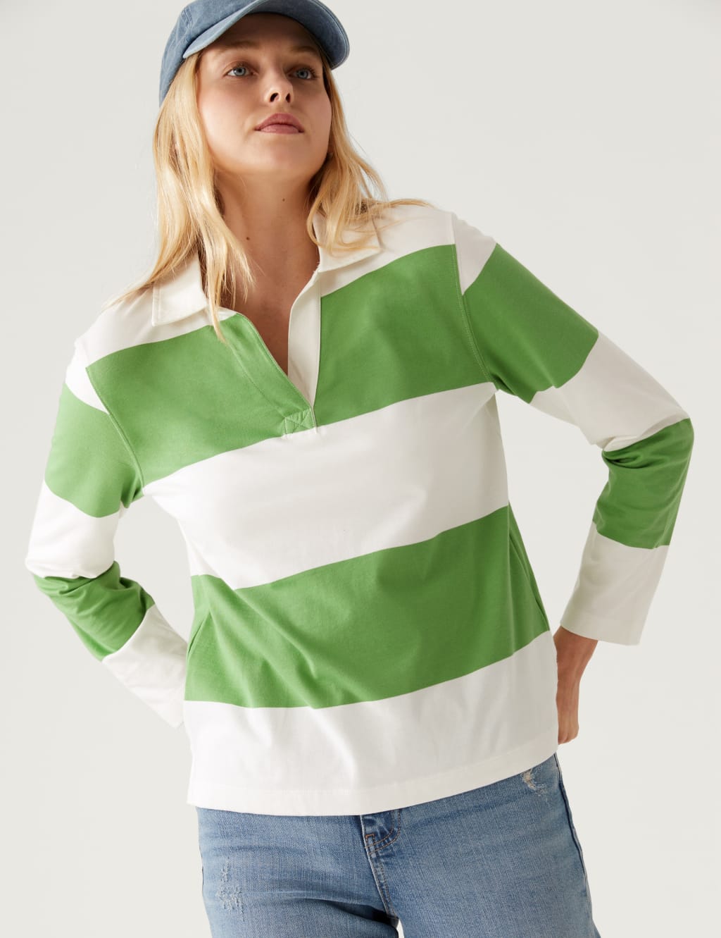 Women's striped rugby polo shirt top