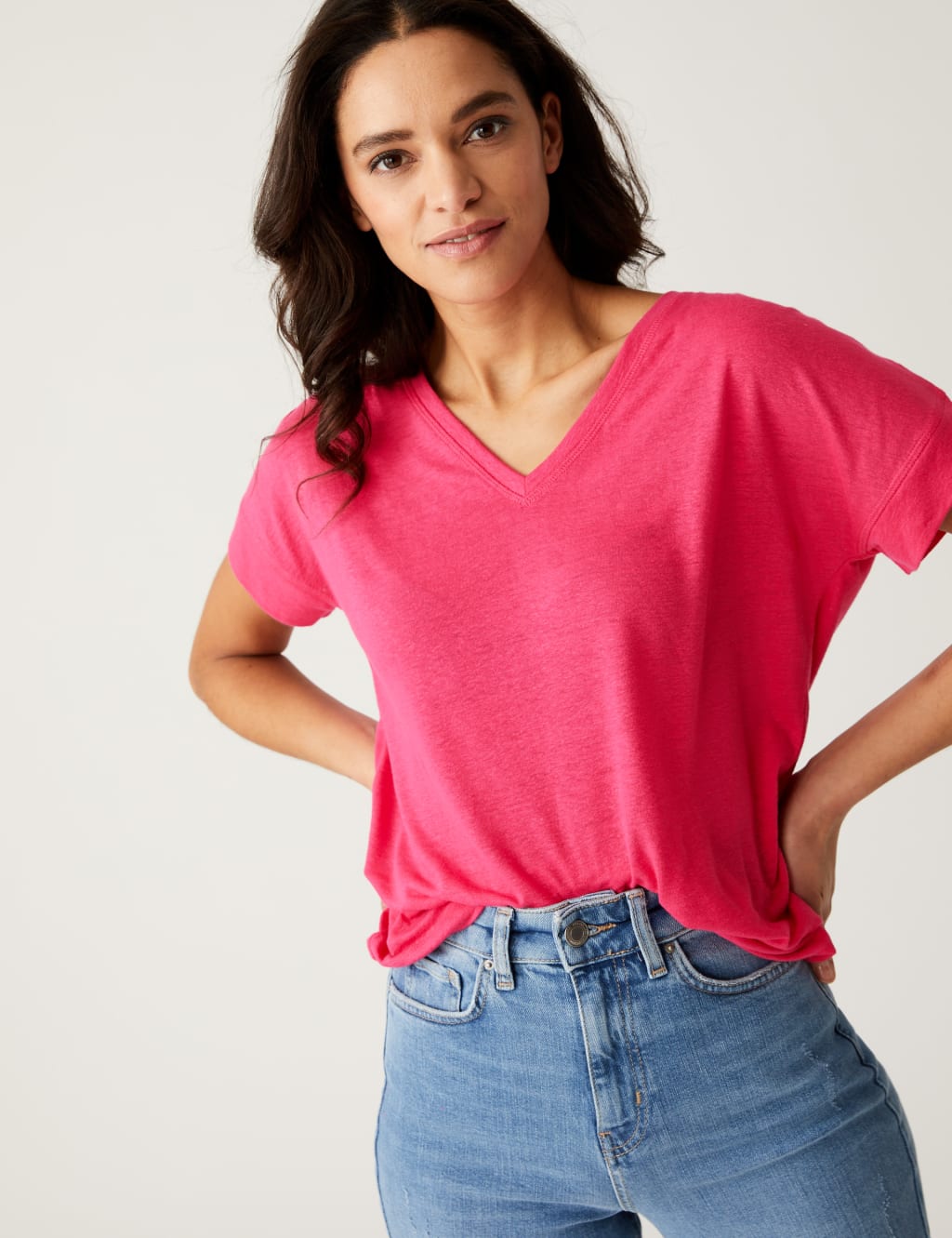 Linen Rich V-Neck T-Shirt 1 of 5
