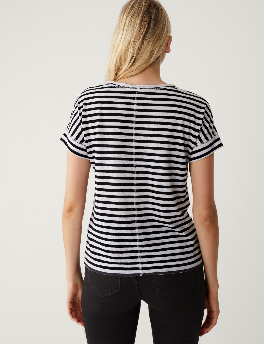 Linen Rich Striped V-Neck T-Shirt 4 of 5