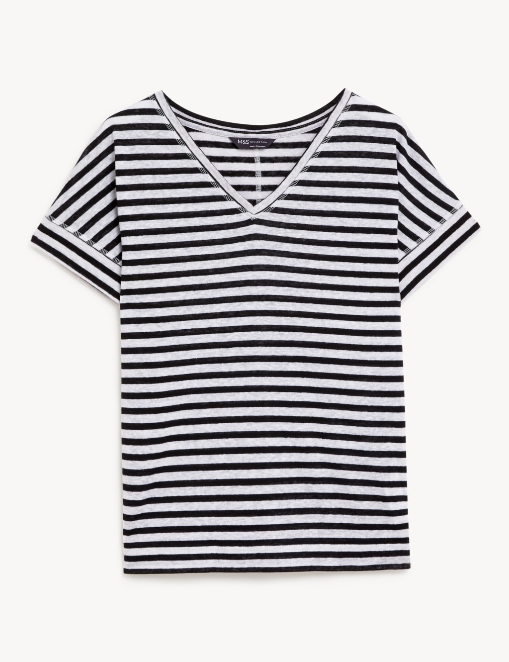 Linen Rich Striped V-Neck T-Shirt 2 of 5