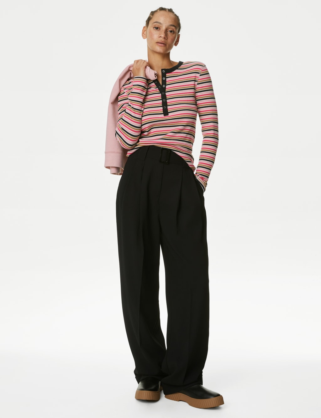 Cotton Rich Striped Henley Top 1 of 5