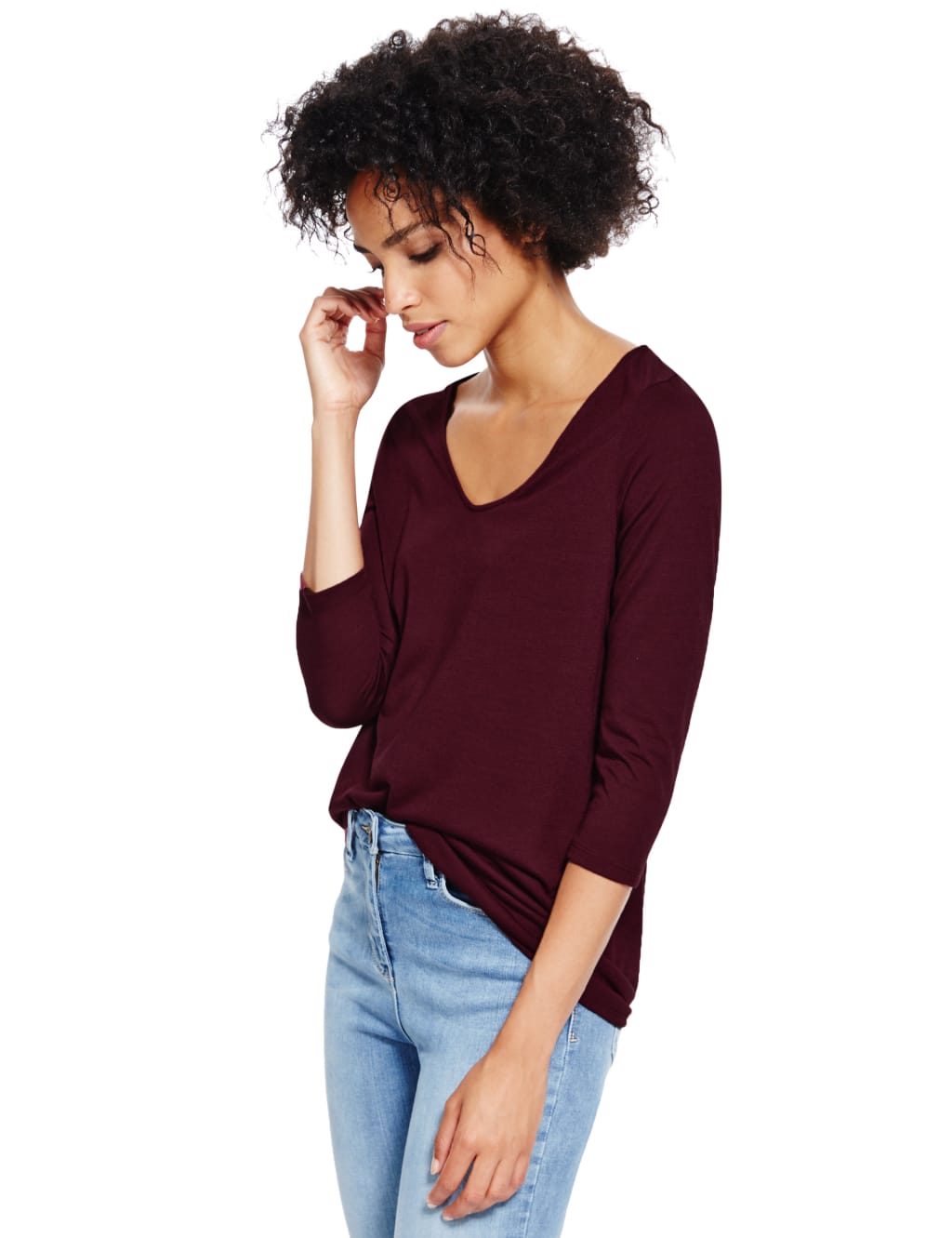 Back Lace Scoop Neck 3/4 Sleeve T-Shirt 1 of 4