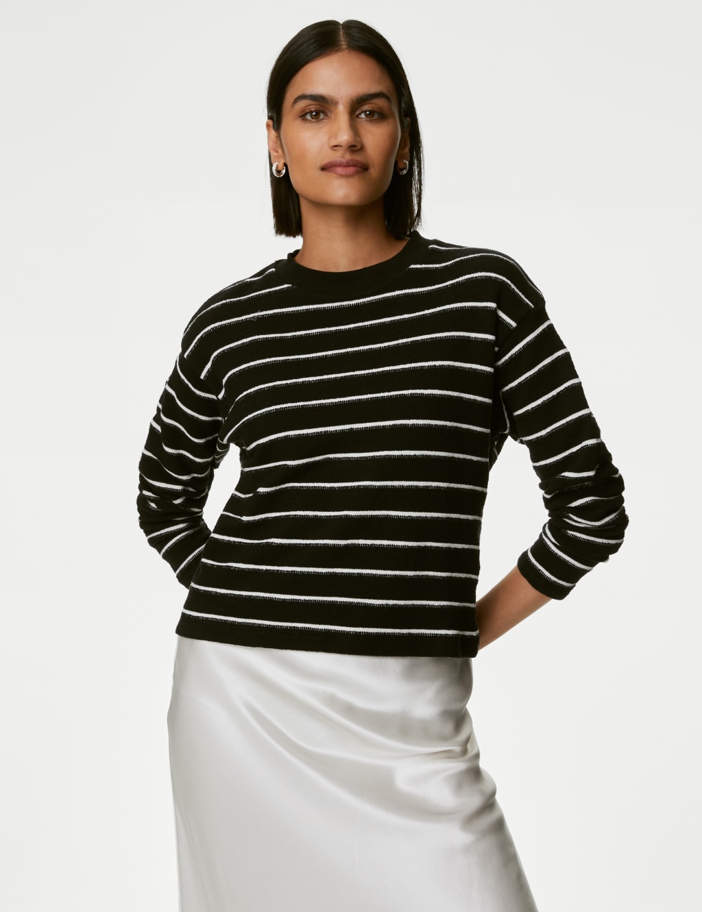 Cotton Rich Textured Striped Top 1 of 6
