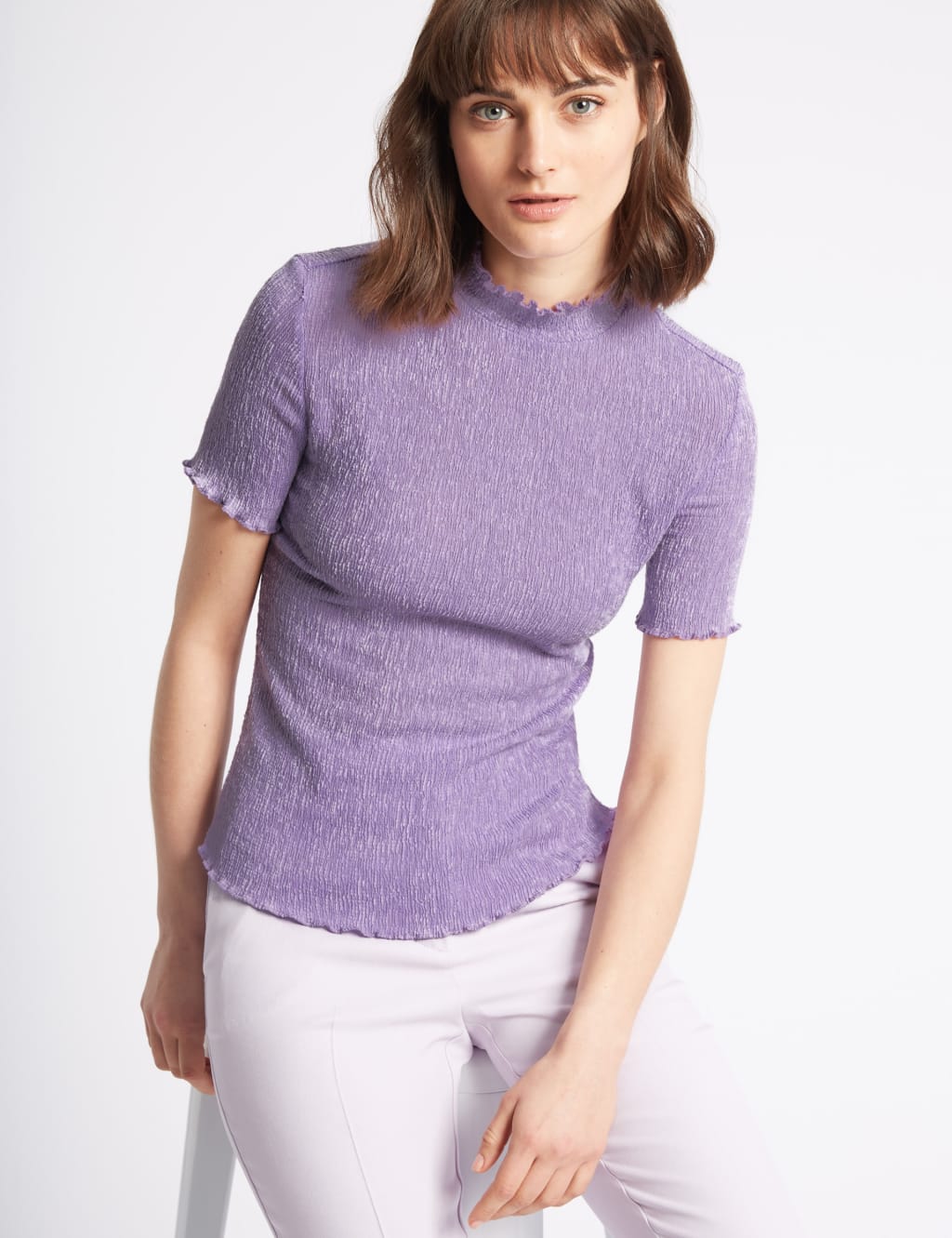 Textured Funnel Neck Short Sleeve T Shirt Limited Edition M S