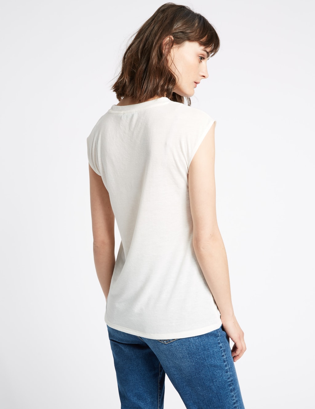 Round Neck Cap Sleeve T-Shirt with Linen 4 of 4