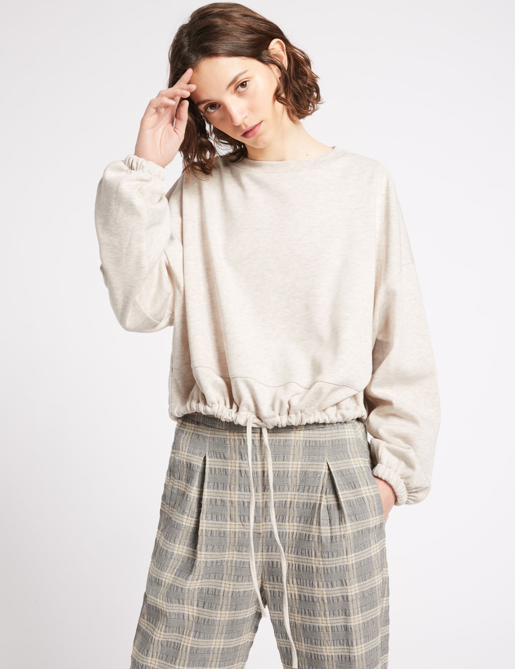 Cotton Blend Cropped Sweatshirt 1 of 4