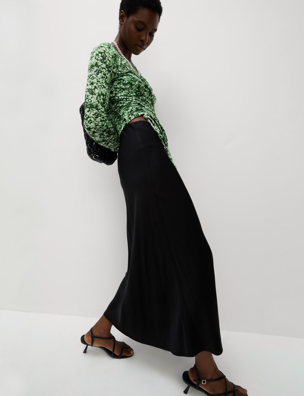 Long Sleeve Printed Ruched Mesh Top 3 of 6