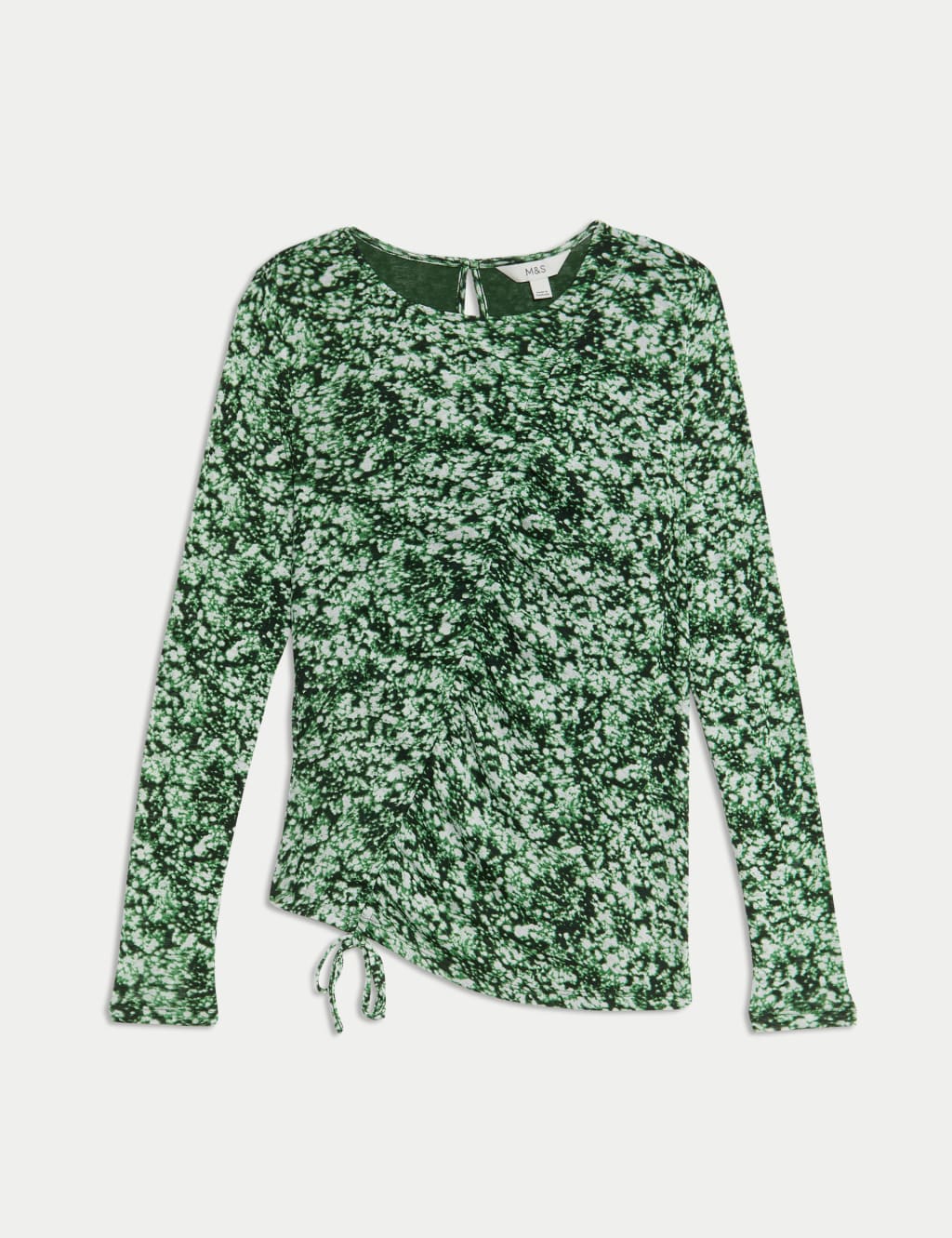 Long Sleeve Printed Ruched Mesh Top 2 of 6
