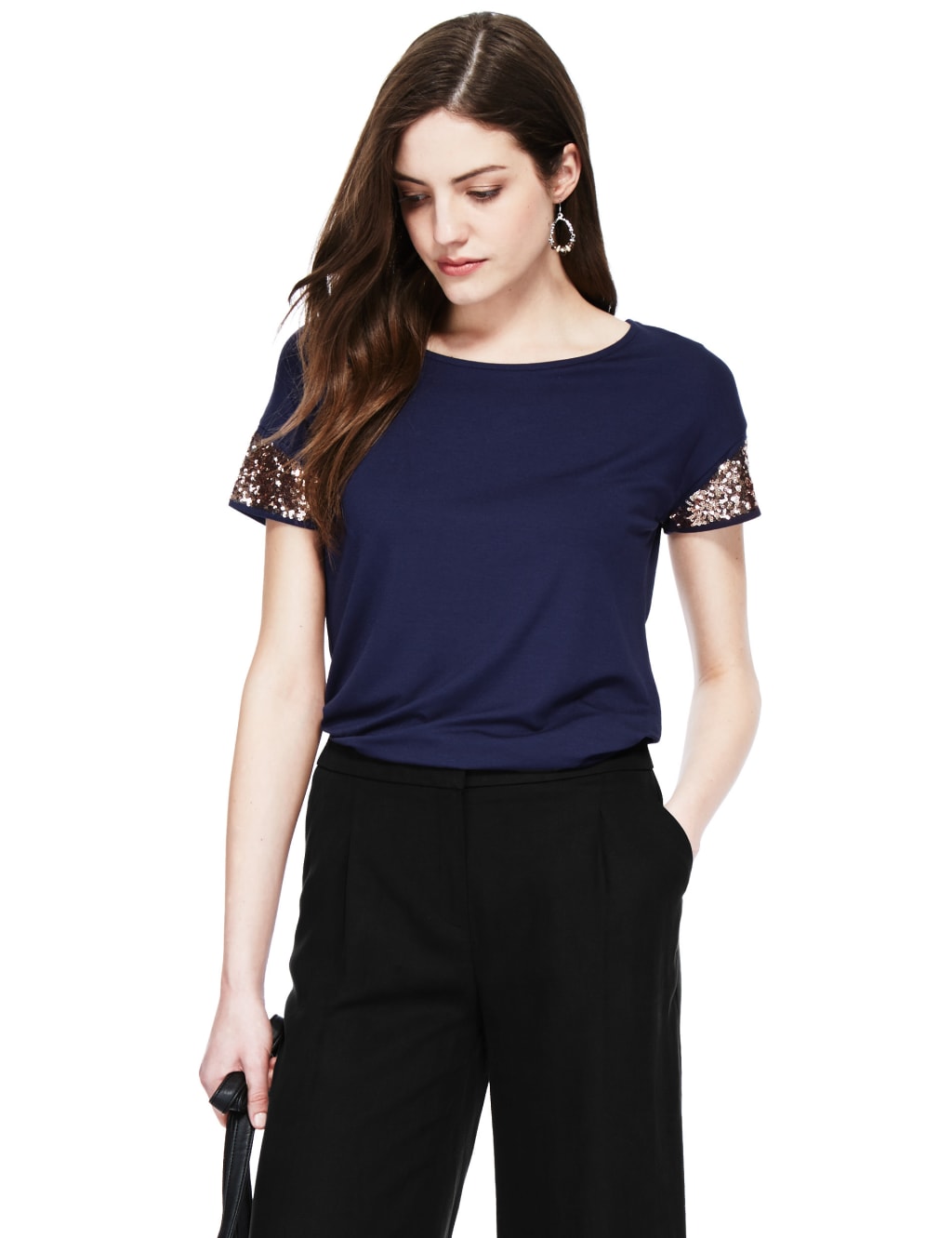 Sequin Short Sleeve Jersey Top 1 of 4