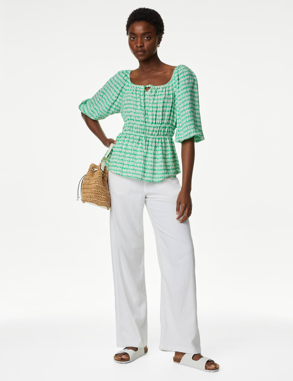 Printed Blouson Sleeve Peplum Top 3 of 5