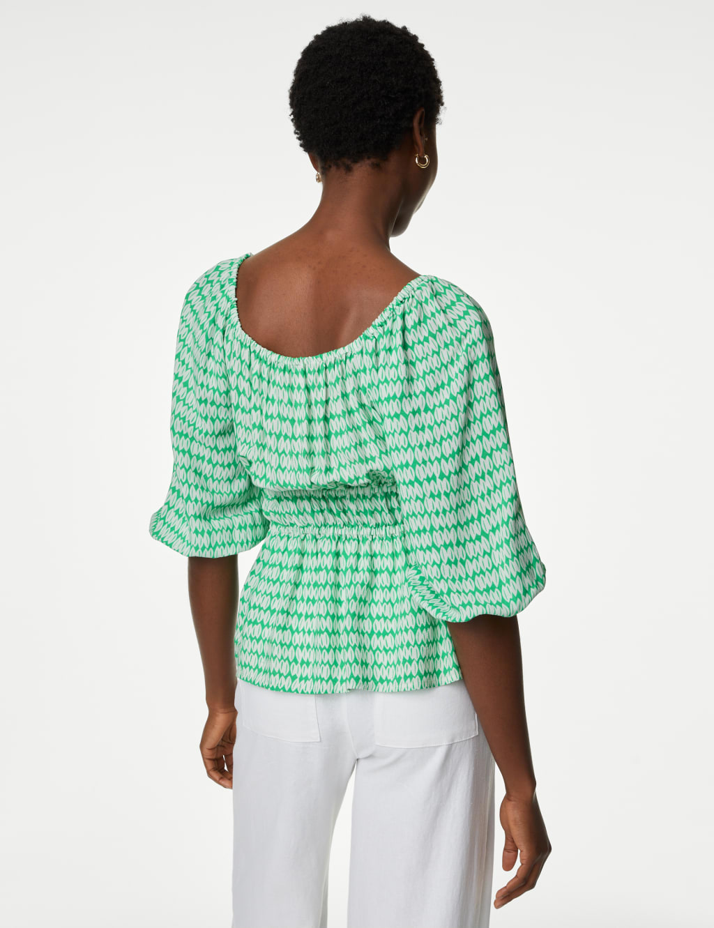 Printed Blouson Sleeve Peplum Top 5 of 5