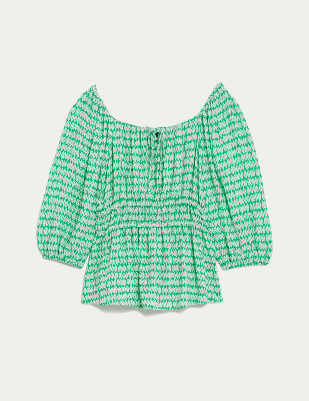 Printed Blouson Sleeve Peplum Top 2 of 5