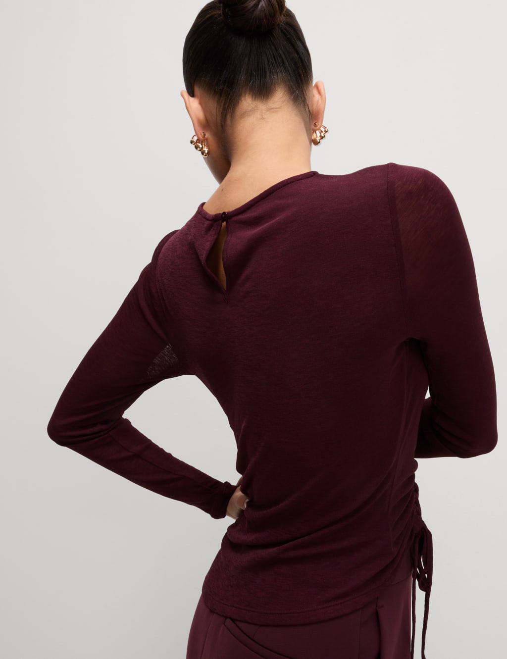 Long Sleeve Mesh Ruched Top 3 of 5