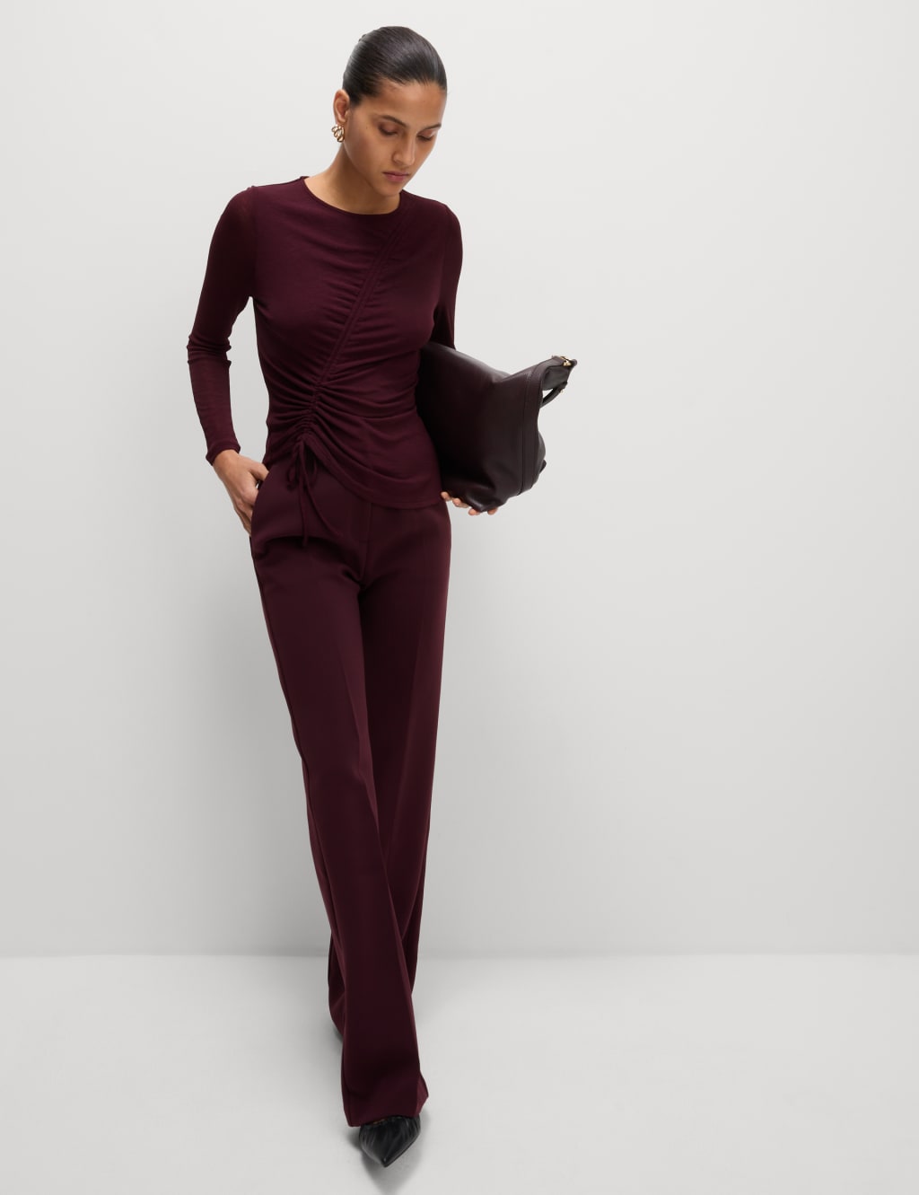 Long Sleeve Mesh Ruched Top 4 of 5