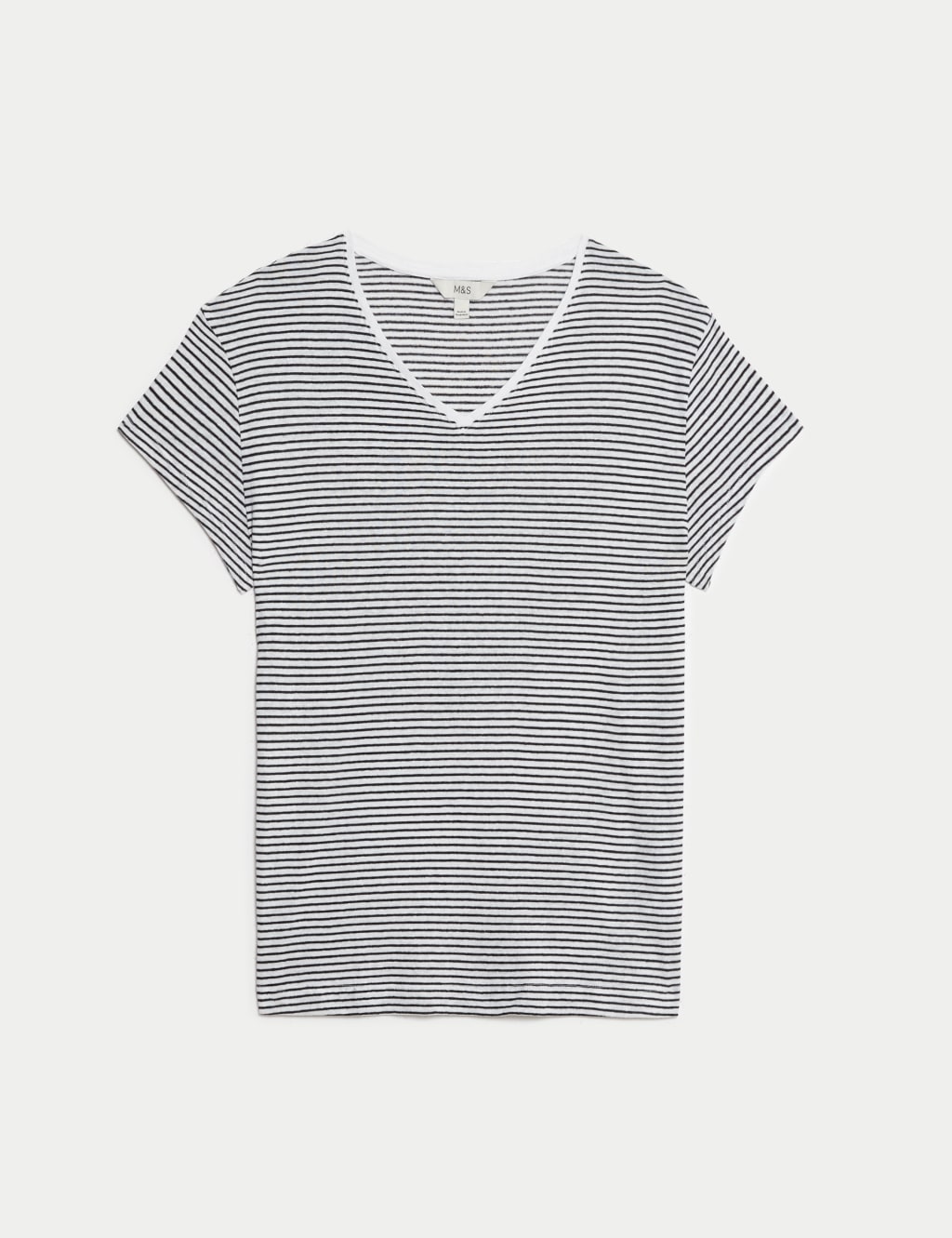 Linen Blend Striped V-Neck T-Shirt 2 of 6