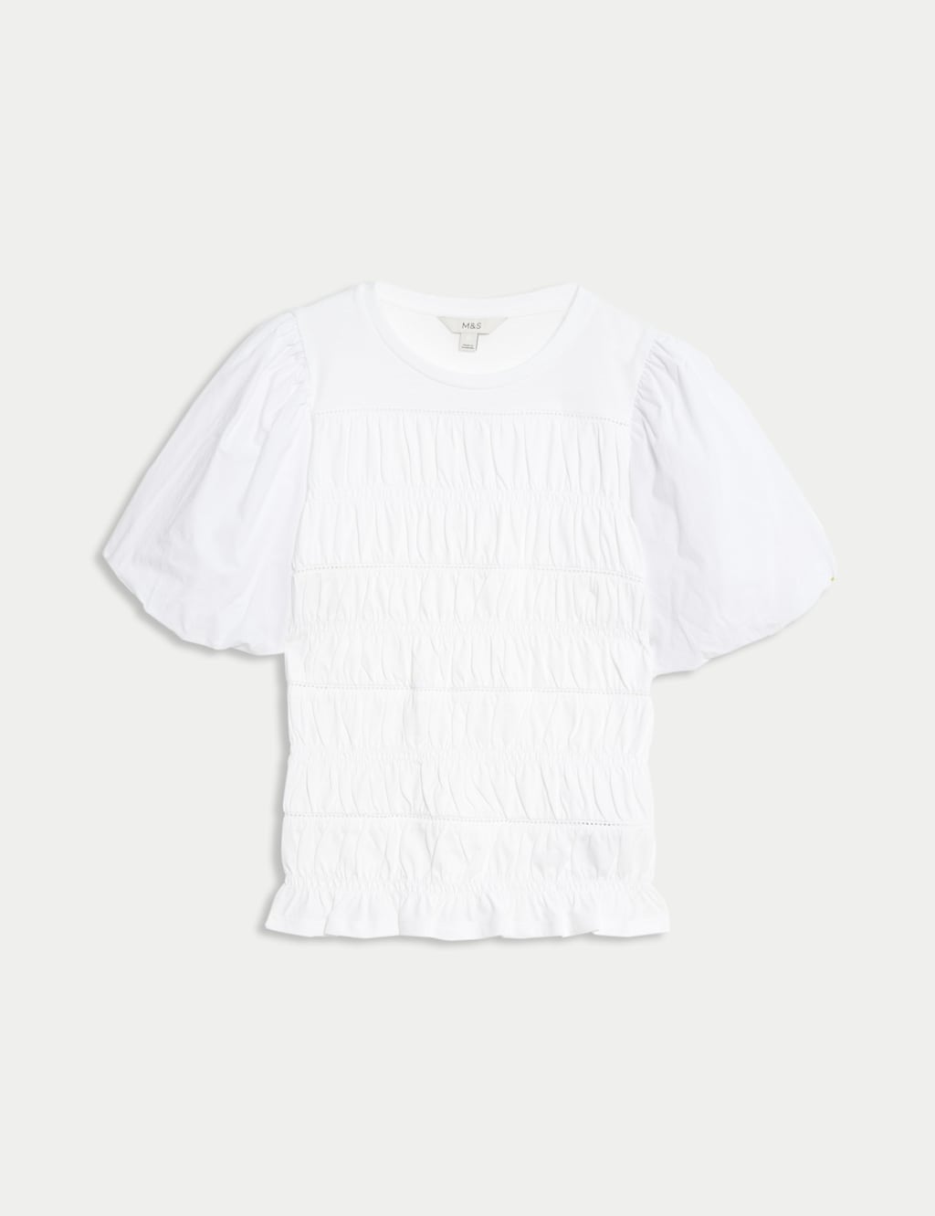 Pure Cotton Jersey Smocked Puff Sleeve Top 2 of 5