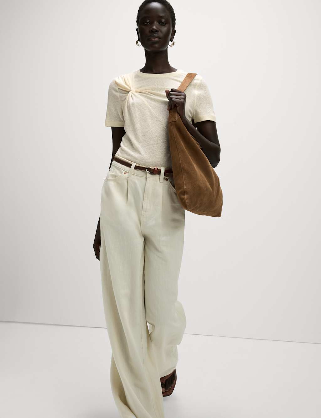 Linen Rich Crew Neck Twist Front T-Shirt 3 of 6