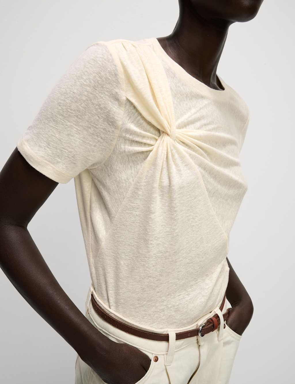 Linen Rich Crew Neck Twist Front T-Shirt 6 of 6