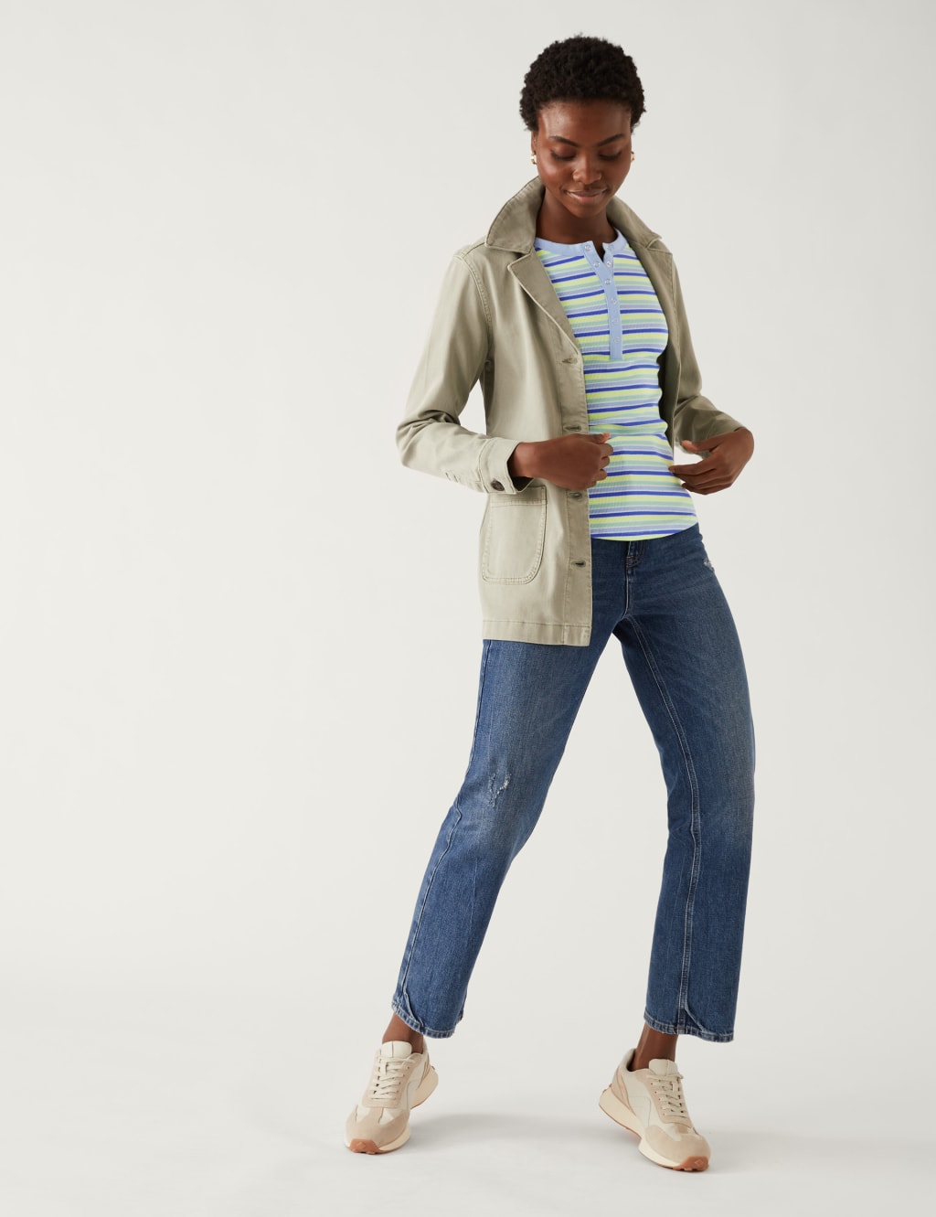 Cotton Rich Ribbed Striped Henley Top 3 of 5