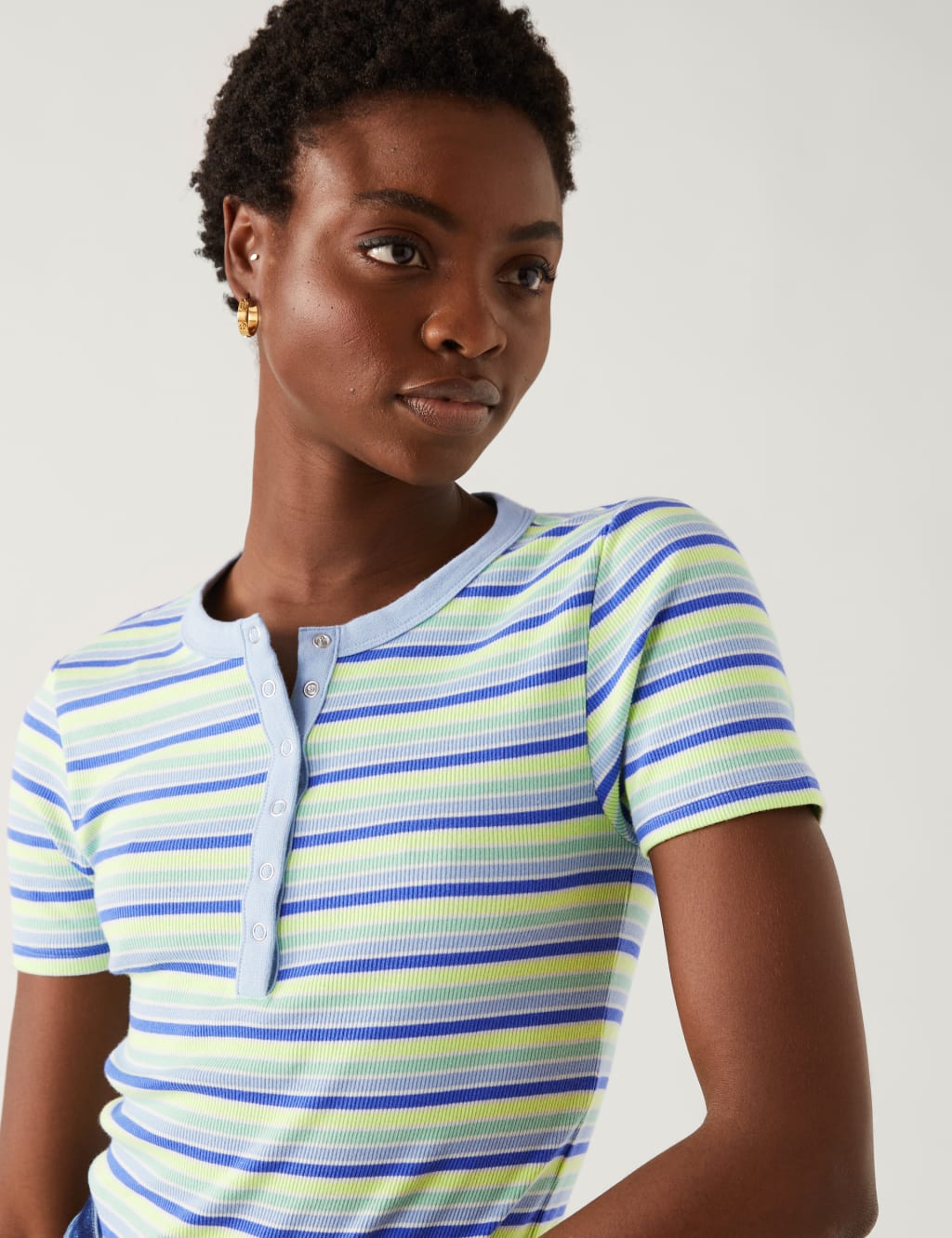 Cotton Rich Ribbed Striped Henley Top 4 of 5