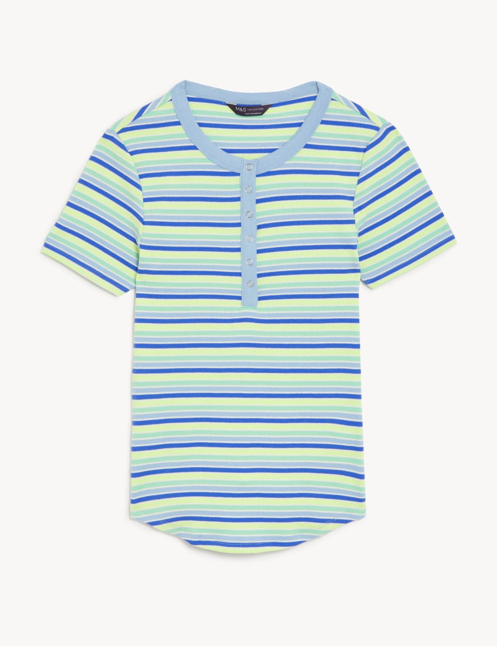Cotton Rich Ribbed Striped Henley Top 2 of 5