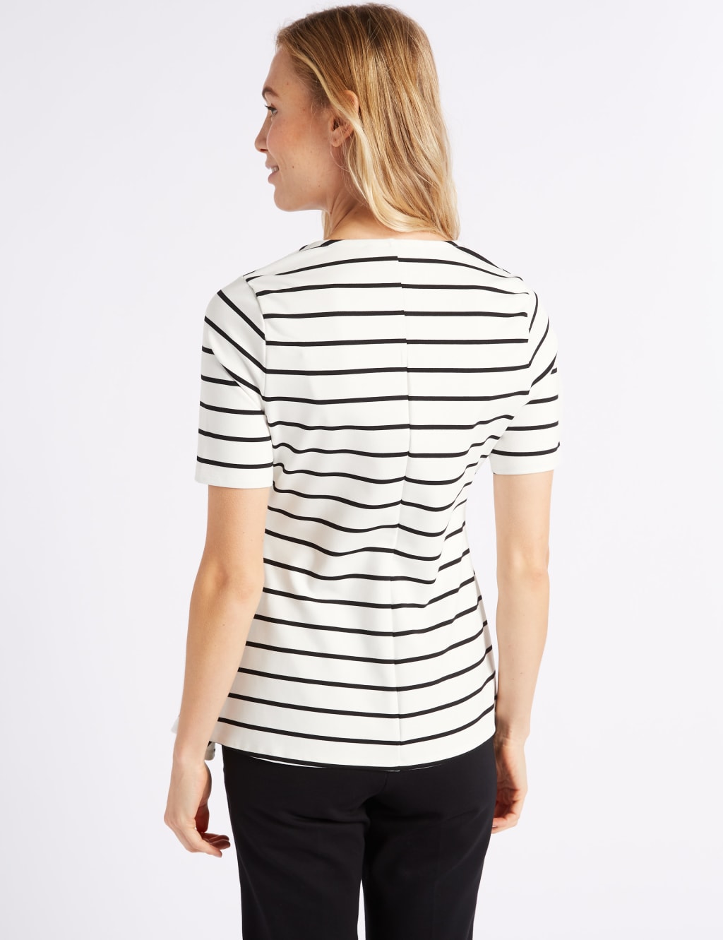 Striped Round Neck Short Sleeve Peplum Top 4 of 4