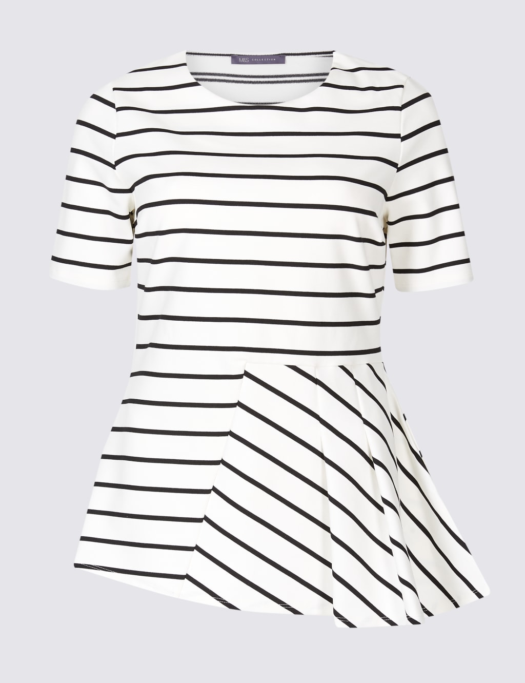 Striped Round Neck Short Sleeve Peplum Top 2 of 4
