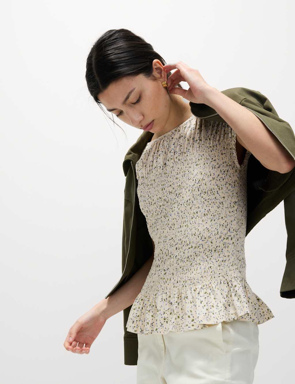 Pure Cotton Printed Shirred Top 4 of 5