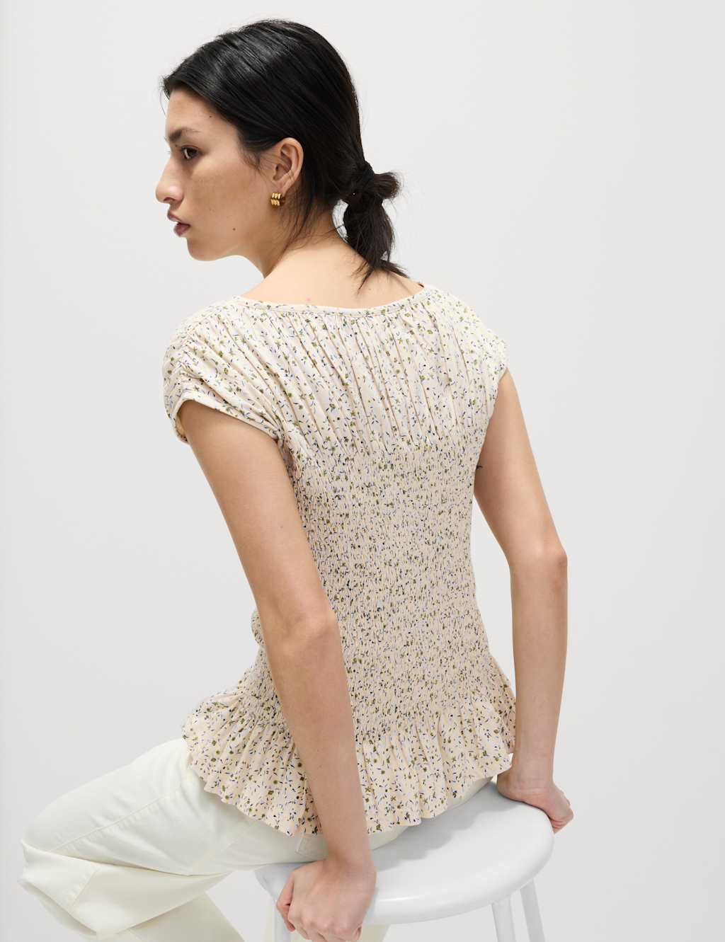 Pure Cotton Printed Shirred Top 5 of 5