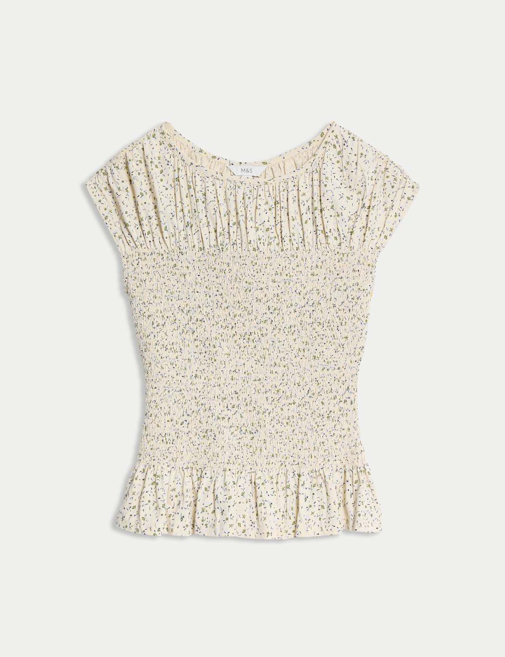 Pure Cotton Printed Shirred Top 2 of 5