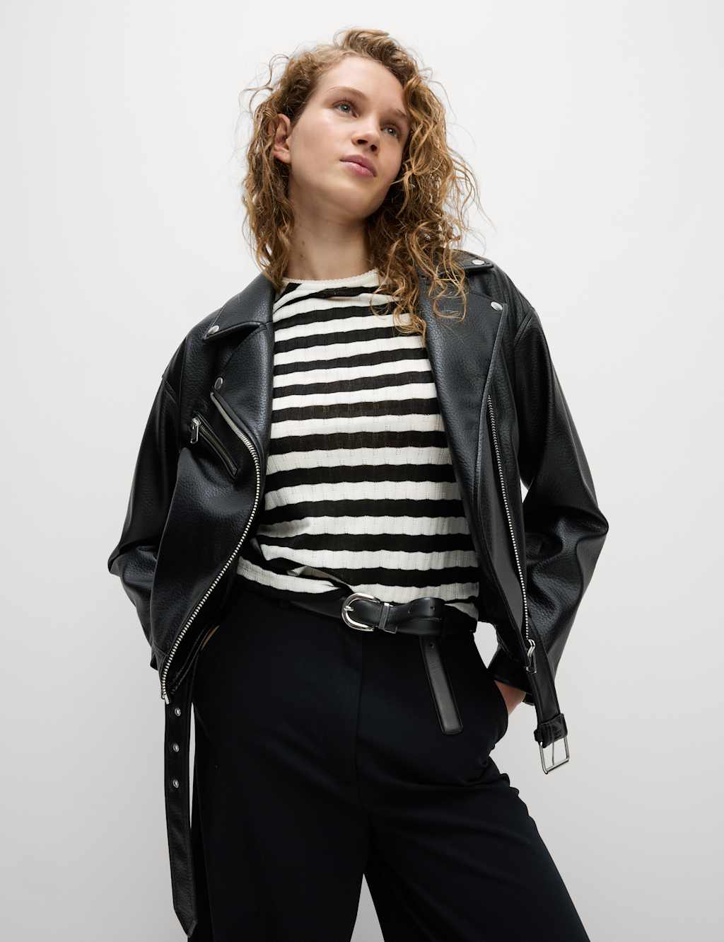 Striped Pointelle Crew Neck T-Shirt 4 of 5