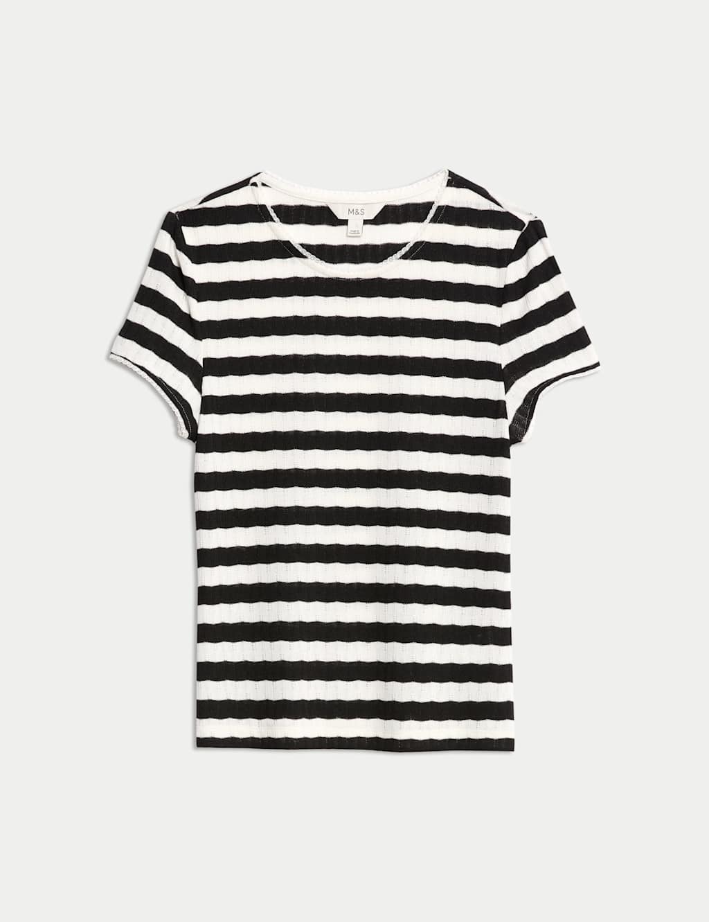 Striped Pointelle Crew Neck T-Shirt 2 of 5