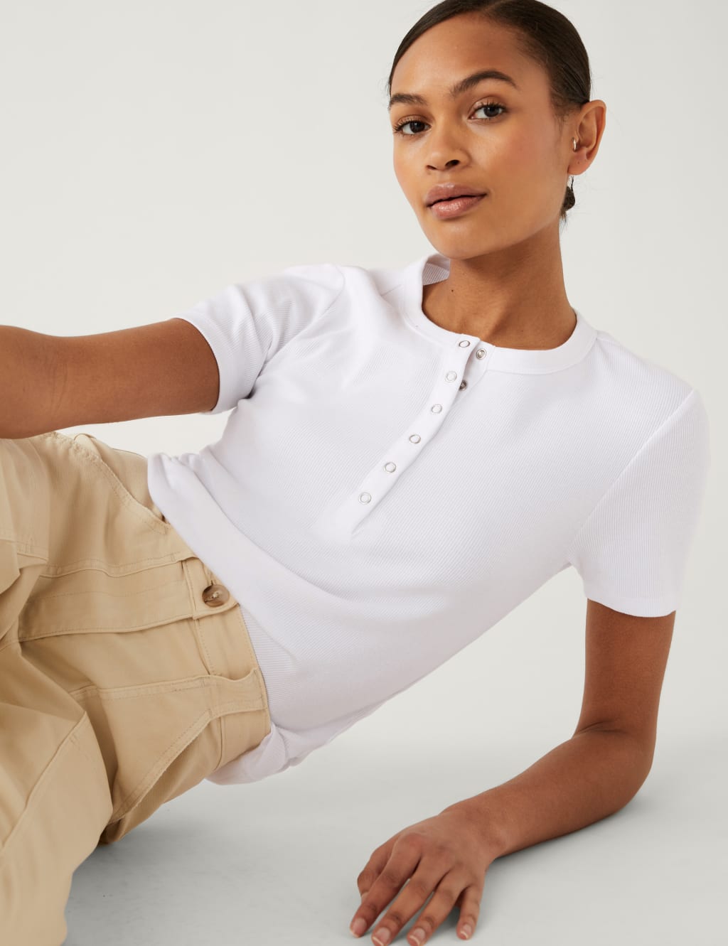 Cotton Blend Ribbed Henley Top M S Collection M S