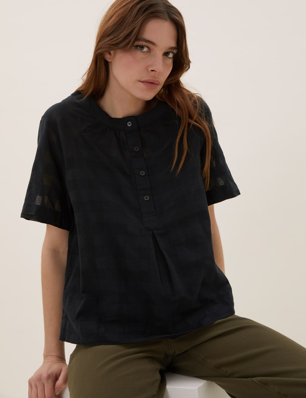 Pure Cotton Checked Short Sleeve Top 3 of 5