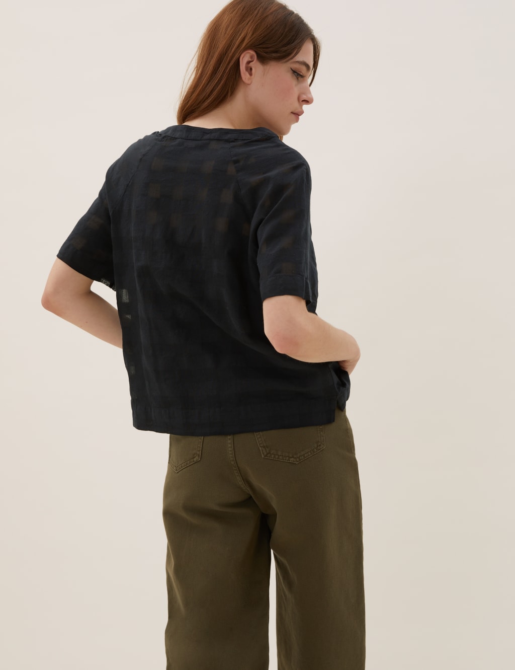 Pure Cotton Checked Short Sleeve Top 4 of 5