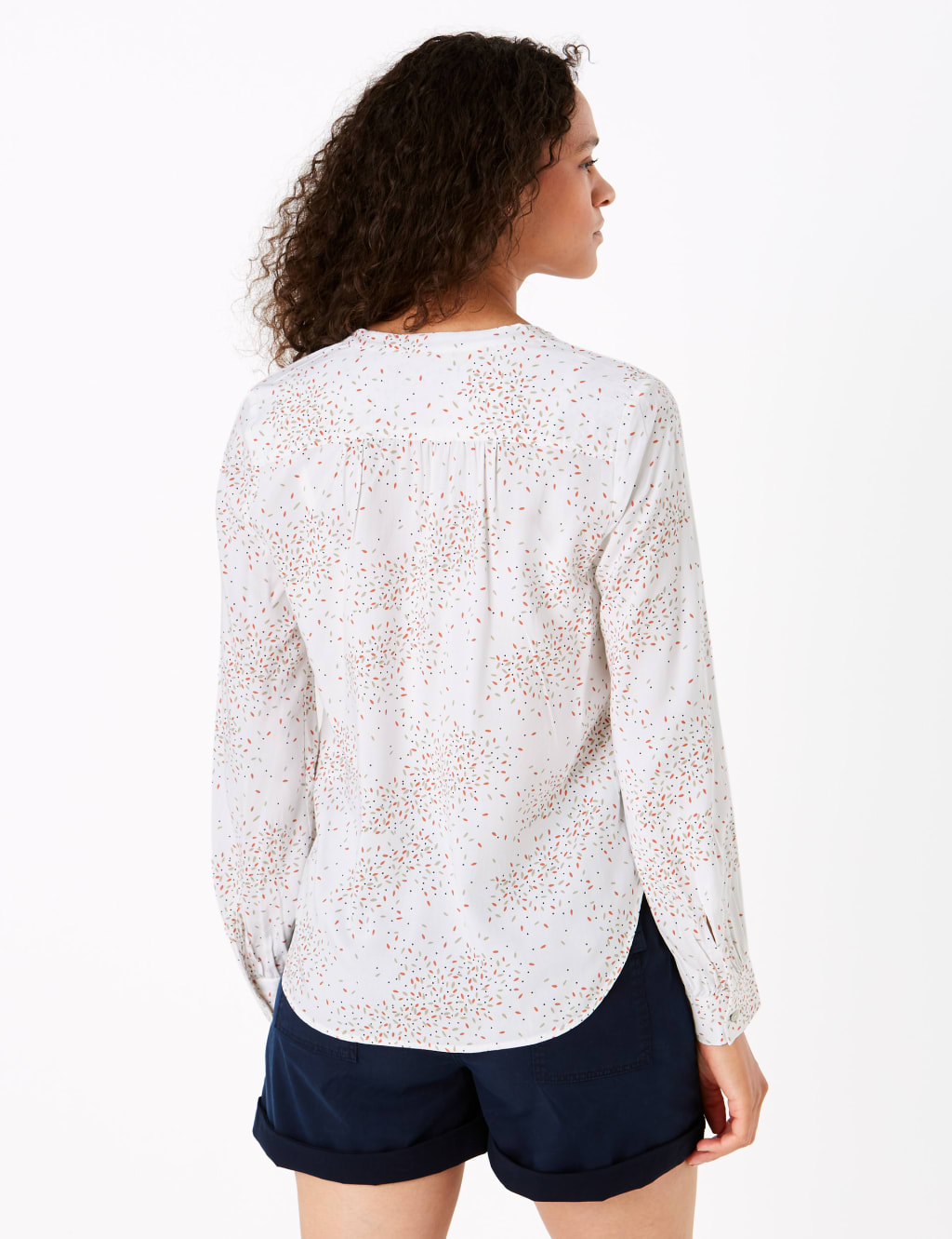 Printed V-Neck Long Sleeve Popover Blouse 4 of 4