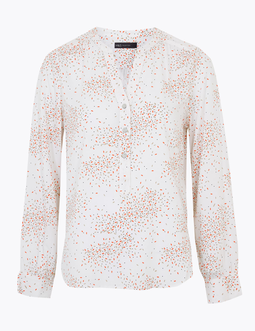 Printed V-Neck Long Sleeve Popover Blouse 2 of 4