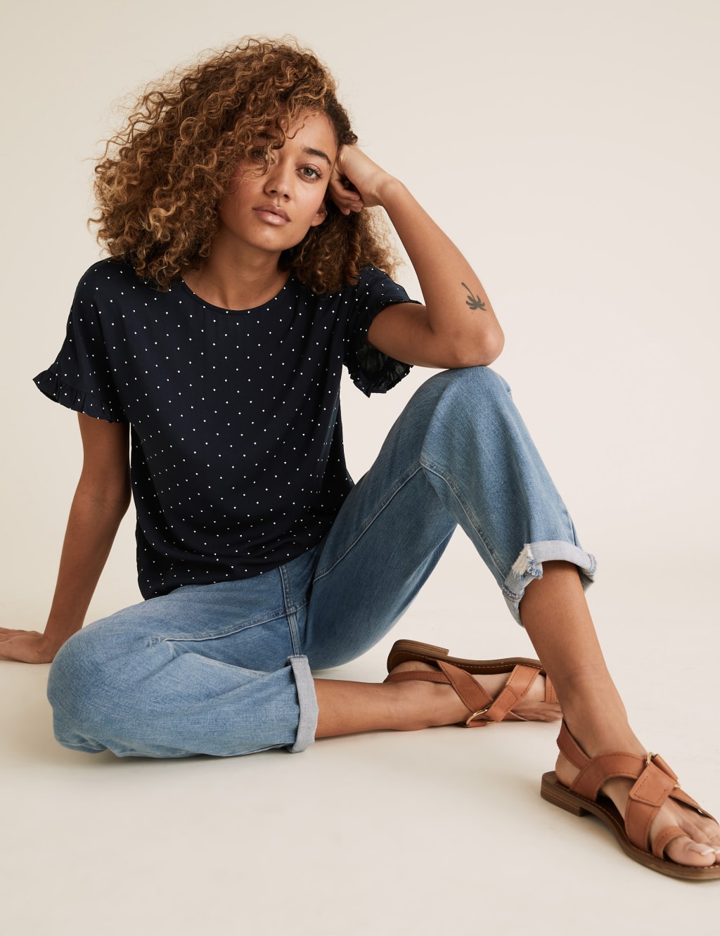 Polka Dot Frill Detail Short Sleeve Top 1 of 5