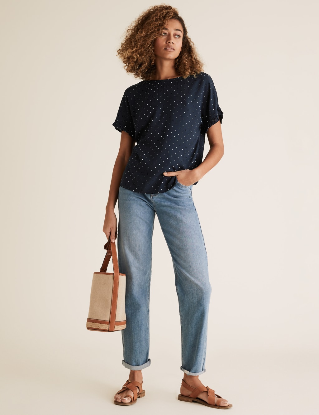 Polka Dot Frill Detail Short Sleeve Top 4 of 5