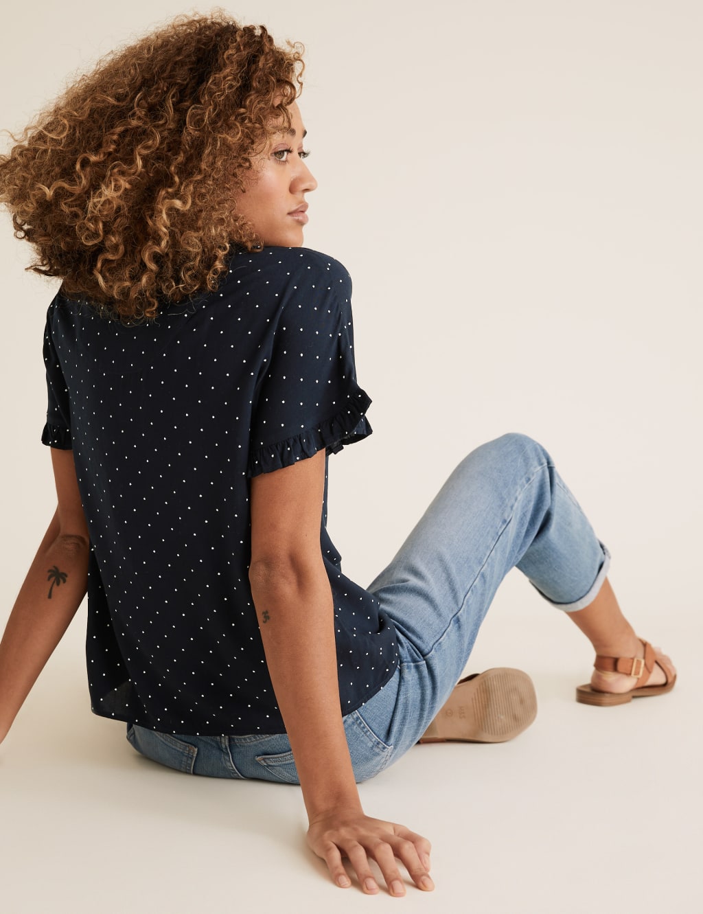 Polka Dot Frill Detail Short Sleeve Top 5 of 5