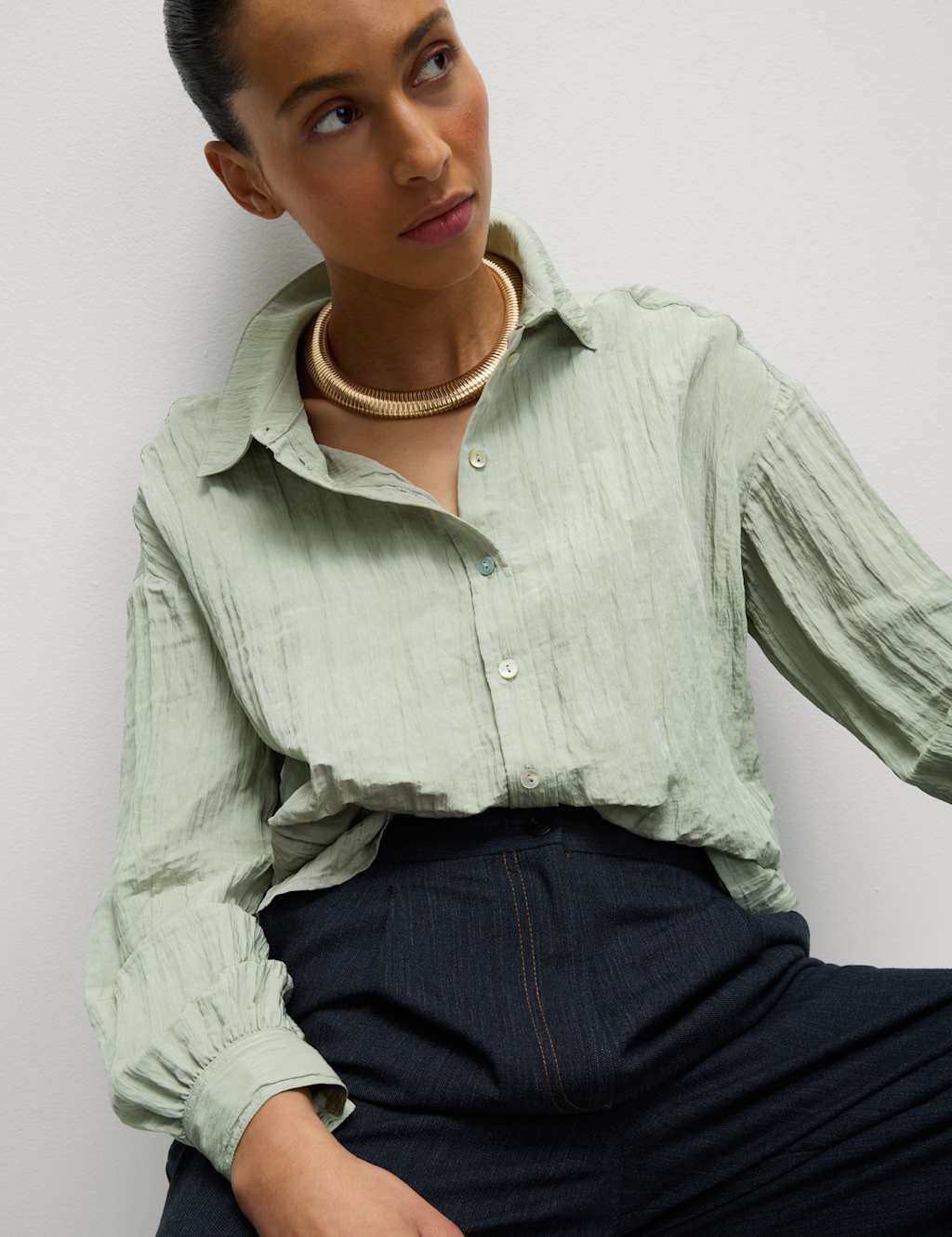 Crinkle Textured Collared Shirt 5 of 6