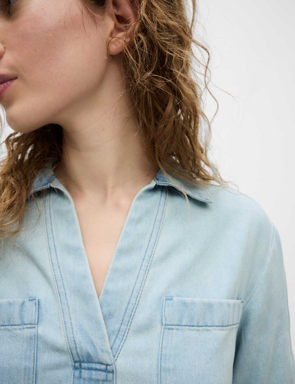 Lyocell Denim Oversized Crop Shirt 3 of 5