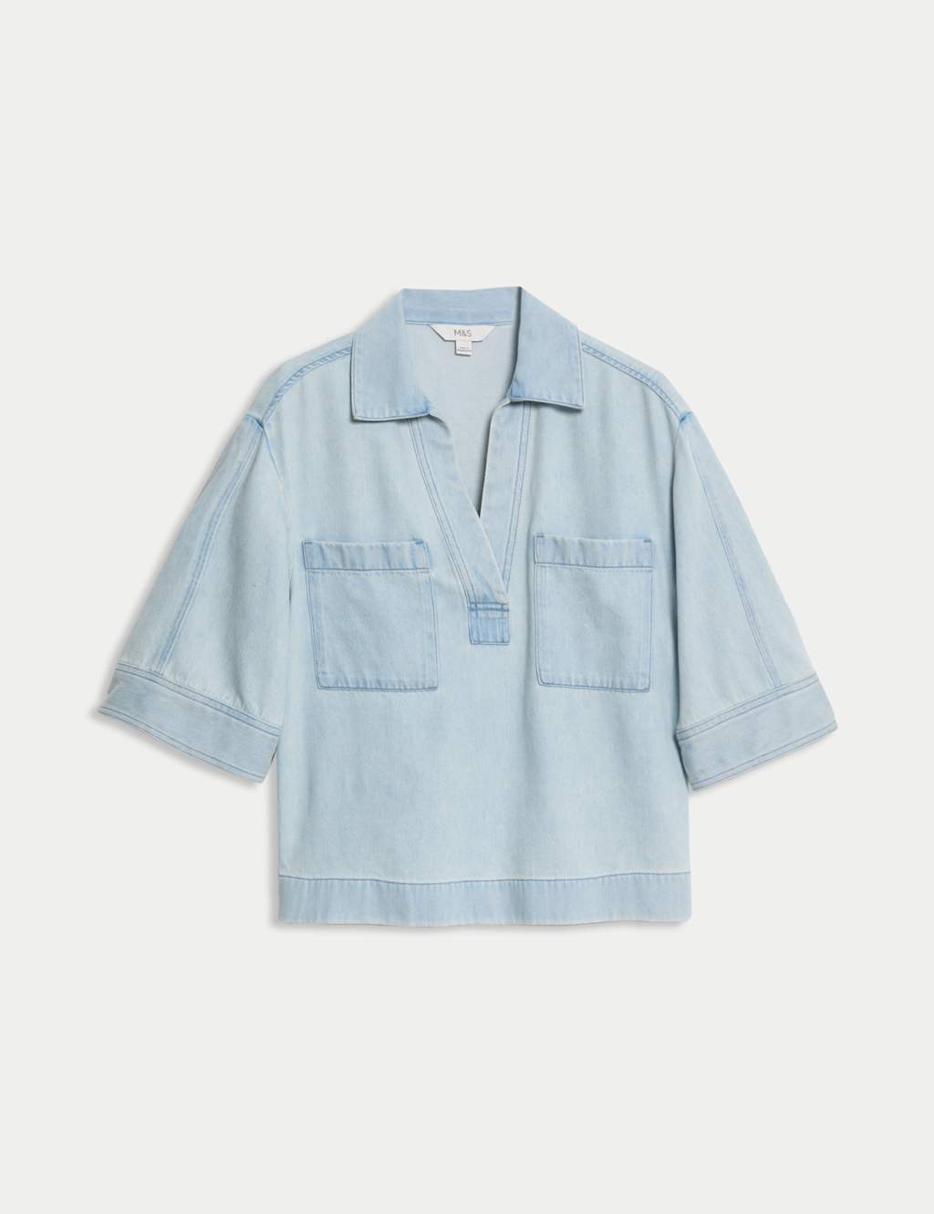Lyocell Denim Oversized Crop Shirt 2 of 5
