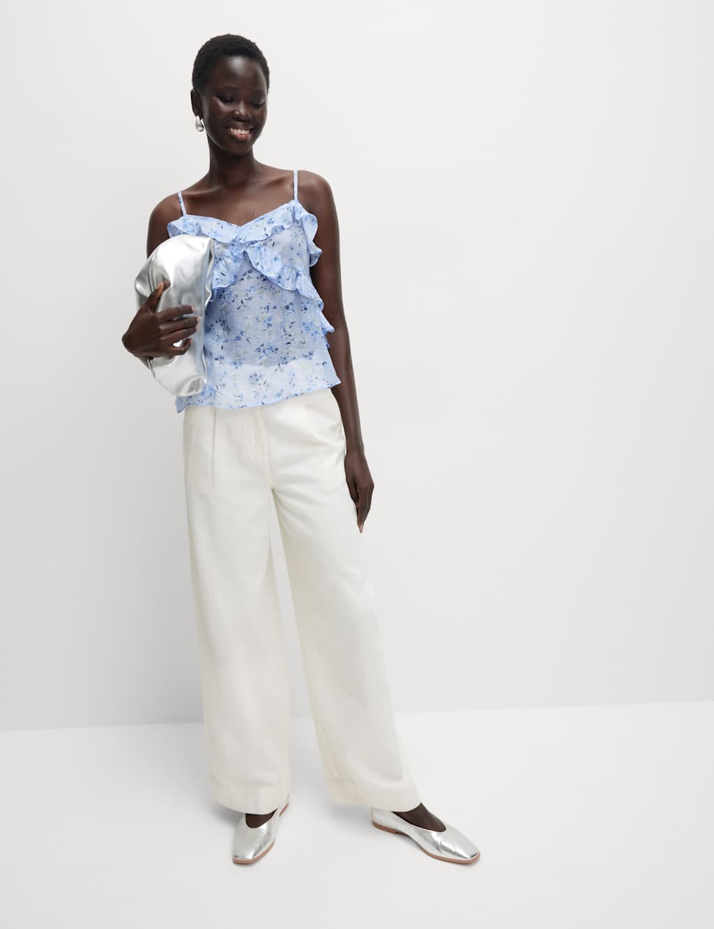 Lyocell Rich V-Neck Floral Ruffle Cami Top 5 of 6