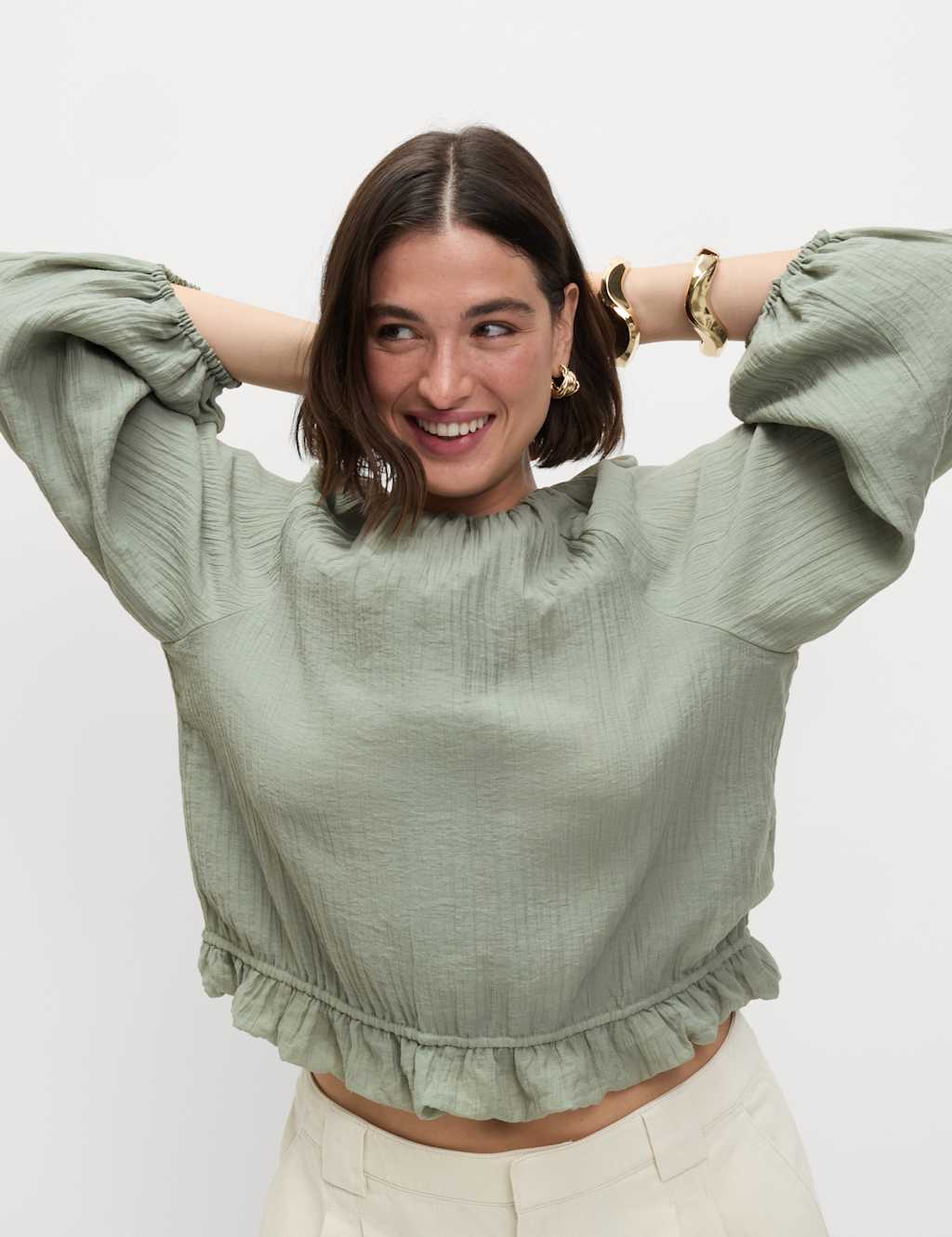 Lyocell Rich Textured Bubble Hem Blouse 10 of 10